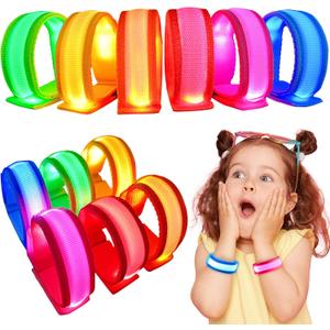 GIFTINBOX 12/6 PCS LED Light Up Bracelets for Kids Adults, LED Glow Flashing Arm Wrist Bands, Glow in The Dark Party Supplies for Night Events, Festivals. Party Favors For Concerts Rave Sports