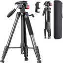 CAMBOFOTO 74"-Camera-Tripod, Porfessional Aluminum Heavy Duty Tripod Stand for Mirrorless Camera/DSLR/Cell Phone/Camcorder, with Holder and Travel Bag, Black 