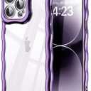 SKYLMW Compatible with iPhone 14 Pro Max Case, Kawaii Cute Curly Wave Frame Luxury Plating Edge, Stylish Glossy Clear Back, Soft TPU Shockproof Protective Cases for iPhone 14 Pro Max, Purple