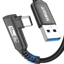 SUNGUY Android Auto USB C 6FT, 5Gbps Right Angle 3A USB 3.0 to USB C Cable & Data Sync Type C Cord Compatible with iPhone 17 16 15 Pro Max, Samsung T7, Galaxy S21 S20, SSD (Black)