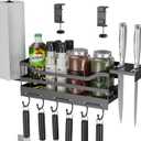 Griddle Caddy for 28"/36" Blackstone Griddle: No Drilling BBQ Caddy for Outdoor Grill, Blackstone Grilling Caddy with Paper Towel Holder and Knife Holder for Weber Grill/Griddle/Prep Cart, Black 