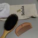 Belula 100% Boar Bristle Hair Brush Set (Medium). Soft Natural Bristles for Thin and Fine Hair. Restore Shine And Texture. Wooden Comb, Travel Bag and Spa Headband Included!