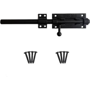10 Inch Barrel Bolt Latch, 304 Stainless Steel Heavy Duty Gate Latch Slide Lock with Padlock Hole, 14mm Dia.Rod Security Sliding Bolt Gate Latch for Wooden Fence, Door Latch - Black