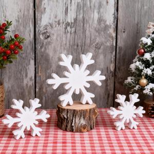 Christmas Decoration - 3PCS Snowflake Signs for Winter Decorations Farmhouse Rustic Wooden Snowflake Blocks for Tiered Tray, Mantel and Table Centerpiece Ornaments