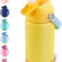 Kerilyn 12oz Kids Water Bottle, Stainless Steel Insulated Water Bottle For Kids, Toddler Cup With Straws Leak-proof, Kids Water Bottles For School Boys Girls, BPA Free, Yellow