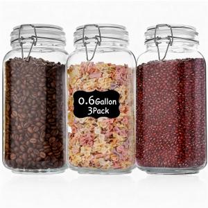 3 Pack 78oz Mason Glass Jars with Clamp Lids, Large Clear Airtight Food Storage Containers, Glass Canisters for Coffee, Sugar, Flour, Pasta, Spices, BPA-Free
