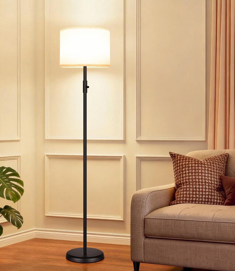 Upgraded Dimmable Floor Lamp for Living Room,1000 Lumens Bulb Included, Modern Floor Lamps Simple Design with Linen Shade, Tall Standing Lamp for Bedroom Office Dining Room, Black Pole Lamp
