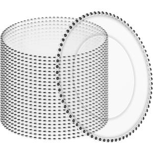 24 Pack Clear Charger Plates 13 Inch Acrylic Round Dinner Chargers with Black Beaded Rim, Plastic Round Decorative Plates for Kitchen Wedding Party Home and Tabletop Decoration, 24 Pcs