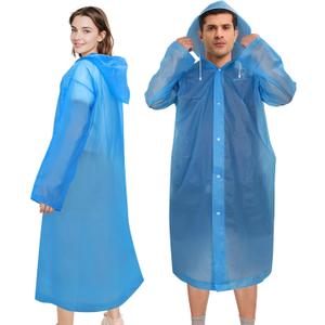 Rain Ponchos for Adults Reusable (2 Pack), Waterproof EVA Raincoats with Hood & Drawstring for Women & Men, Blue