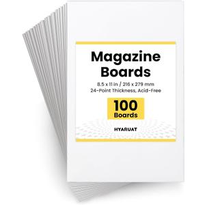 Magazine Boards 100 Pack, 24pt Acid-Free, 8.5 x 11 Poster Board, Ideal for Magazine Storage & Fabric Organizer