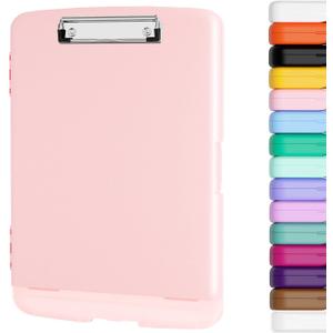 Piasoenc Clipboard with Storage, 8.5 x 11 Organization Box with Pen Holder and A4 Legal Paper Folder, Folio & Side-Opening, Low Profile Clip,for Nurses,Teachers, Size 14 x 9.6 x 1.2 in, Pink