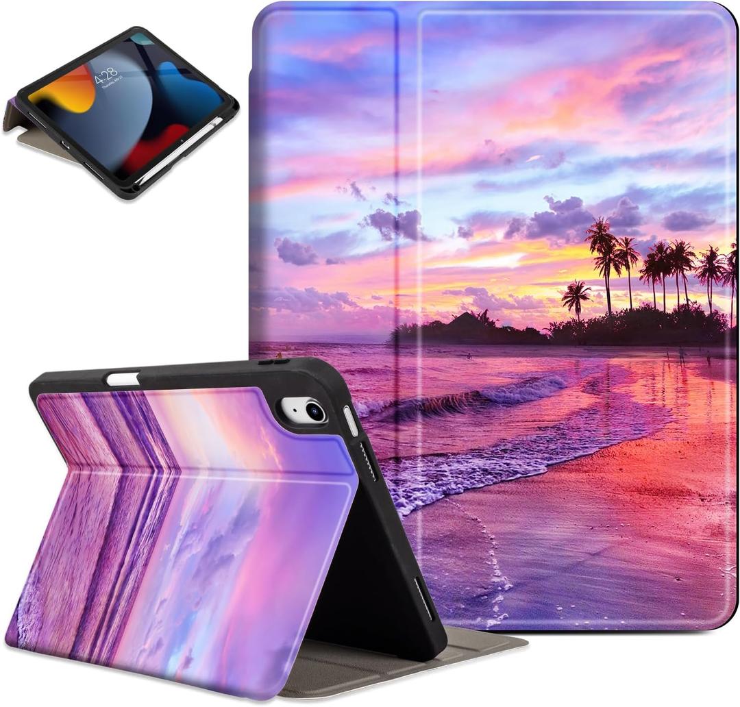 Lokigo for iPad (A16) 11th Generation Case 11 inch 2025 & iPad 10th Generation Case 10.9 inch 2022, Protective Multi-Viewing Stand Cover (Support Touch ID, Auto Wake/Sleep), Pink Beach