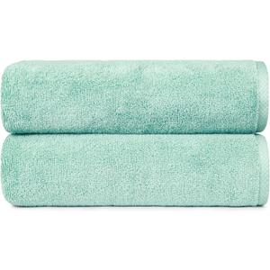 Amazon Basics 2-Pack Quick-Dry Lightweight Moisture Absorbing Bath Towel, 100% Cotton, 54" x 30", Seafoam Green