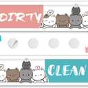 Cute Cat Acrylic Dishwasher Magnet Clean Dirty Sign, Kitchen Organizers and Storage Decor Accessories, Non-Scratch, Easy to Read & Slide, Strong Magnetism -Extra Adhesive Tapes for Non-Metal Surfaces (Red/Blue)