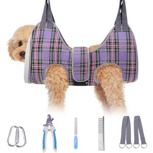 BEAUTYZOO Dog Grooming Hammock for Small Dogs Cat- Dog Sling for Nail Trimming/Clipping- Dogs Hanging Harness Holder with Thick Fabric Neck Support & Strap Restraint Claw Care, Purple XS (Leg Spacing: 6-9.5" / Max W: 15lbs))