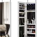 Hanging Mirror Jewelry Cabinet with Storage, Sliding Full Length Mirror Jewelry Armoirer, Wall-Mounted Cabinet Door-Mounted Jewelry Organizer with Interior LED Lights - White