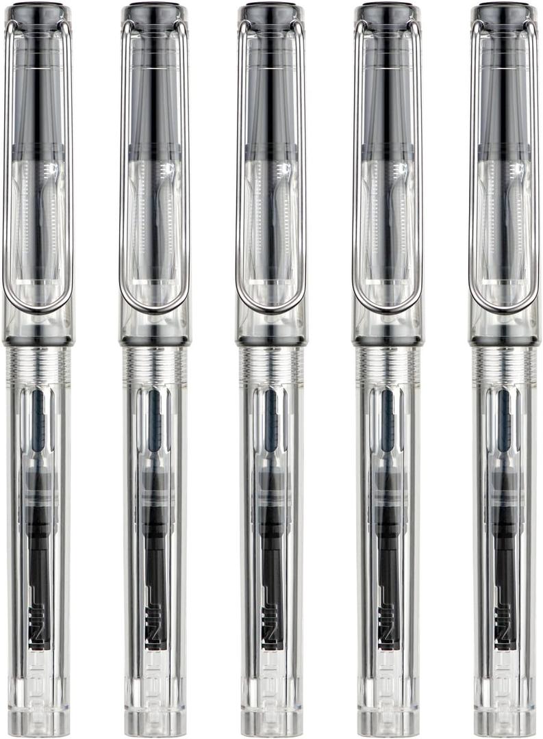 5PCS Jinhao 619 Resin Fountain Pen Set, Iridium Extra Fine Nib Smooth Writing Pen with Ink Converter (Transparent)