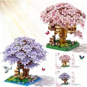Beego 2 Bonsai Tree Cherry Blossom Building Toy Not Compatible with Lego, Japanese Sakura Pink&Purple Flower House Building Micro Bricks, Tree House Botanical Collection for Adults, Teen (2201 PCS)
