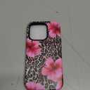 Vamlo Compatible with iPhone 15 Case, Cute Leopard Pink Hibiscus Tropical Floral Pattern Phone Case Protector Silicone Shockproof Protective Phone Cover for Women Girls