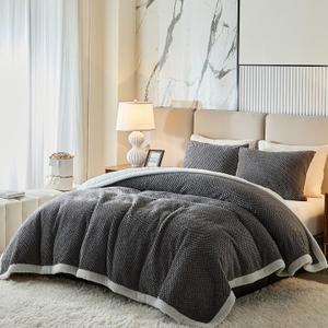 Luxury Flannel Fleece Sherpa Blankets Queen Size for Bed, Jacquard Boho 3-Layer Thick and Warm Blanket for Winter, Soft Cozy Fuzzy Plush Velvet Blanket with 2 Pillow Cases, Grey, 88x88 Inches