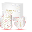 Yahi Red Light Photon Facial & Neck Mask with Remote Control, 7 Custom Modes with Infrared, Portable & Rechargeable with Timer for Home Use, 175 High-Density Light Beads, White