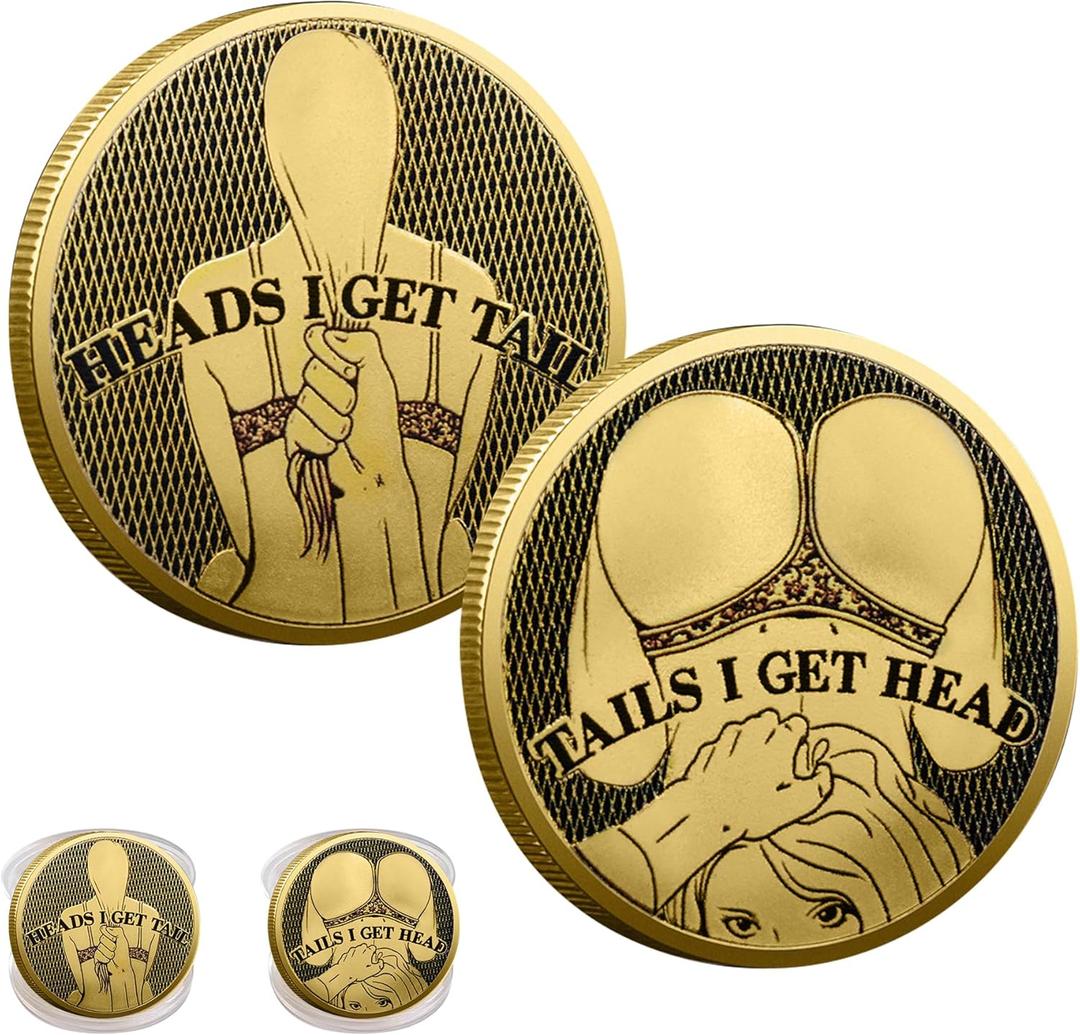 5 x 2PCS Double-Sided Beautiful Woman Coins,Funny Adult Coins - Heads and Tails for Prank Games, Lucky Tokens& Valentine's Novelty Gifts (Golden)