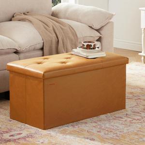 HAUSFRAU Ottoman Storage Bench Folding Foot Rest Stool Upholstered Caramel, 38.1D x 76.2W x 38.1H centimetres