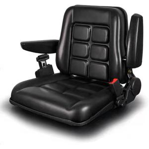 Universal Adjustable Forklift Seat with Safety Belt and Armrest, Adjustable Backrest and Slide Rail Waterproof PVC Mower Seat, for Tractor Excavator, Forklift, Skid Loader, Backhoe Dozer Telehandler (18.5x16.5x19")