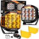 Auxbeam 7inch 228W Round LED Offroad Light Pod, V-MAX Series 26100LM Side Shooter LED Offroad Driving Lights with Amber DRL, 270 Beam Auxiliary Ditch Light for Truck ATV Jeep Ford