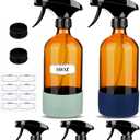 ZENOWICK 2 Pack/16 Oz Glass Spray Bottles, Refillable Empty Containers with Silicone Sleeve, Upgraded Adjustable Nozzle Spray Bottle Sets for Cleaning, Essential Oils, Hair (Amber)