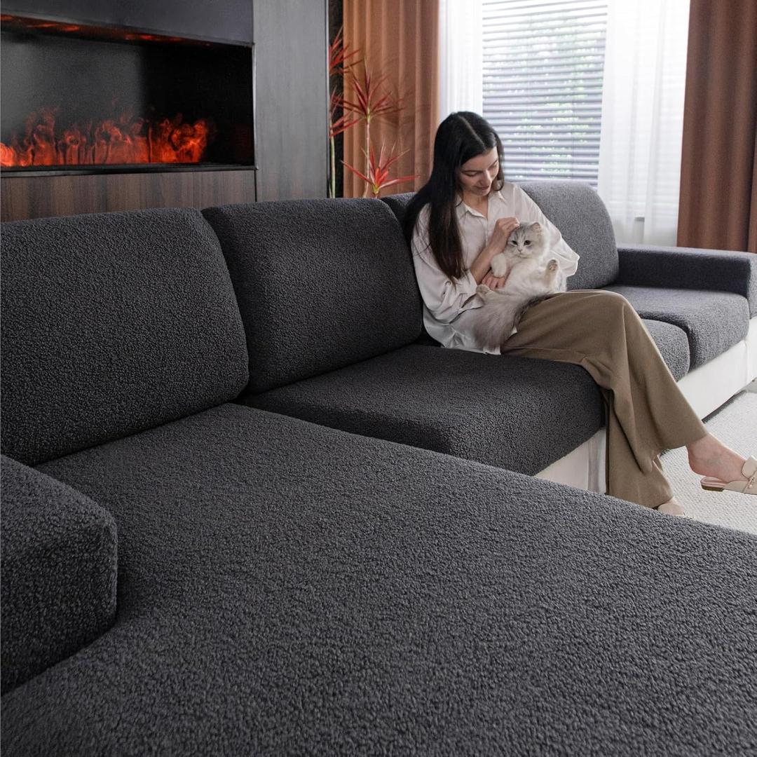 OHSIO Couch Cushion Covers for Sectional Sofa, Stretch Soft Sofa Slipcovers Washable Wear-Resistant Universal Furniture Protector for Living Room(1 Piece Chair Cover, Dark Gray)