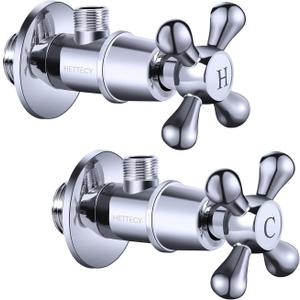 Angle Valve 2 Pack NPT 1/2'' Inlet x 3/8'' Outlet Angle Stop Valve, Brass Shut-Off Valve for Bathroom and Kitchen Plumbing, Toilet and Faucets National (American) Pipe Thread (Silver)