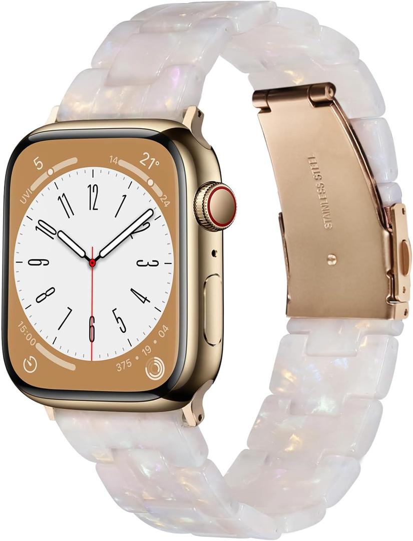 CRIS-BAND Resin Bands Compatible with Apple Watch Series 11/10/9/8/7 Bands 46mm 45mm 44mm 42mm 41mm 40mm for Women, Strap for iWatch Ultra 3/2 49mm Series 6/5/4/3/2/1/SE3 Slim Bracelet Wristband (Starlight-Colorful Shells)