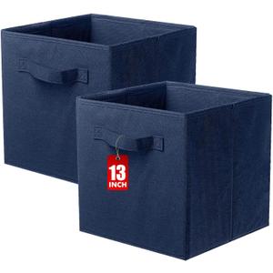 ShellKingdom Storage Bins, Foldable Fabric Storage Cubes And Cloth Organizer Drawer For Closet And Toys, 13 X 13 X 13 INCH, 2 Pack (Dark Blue)