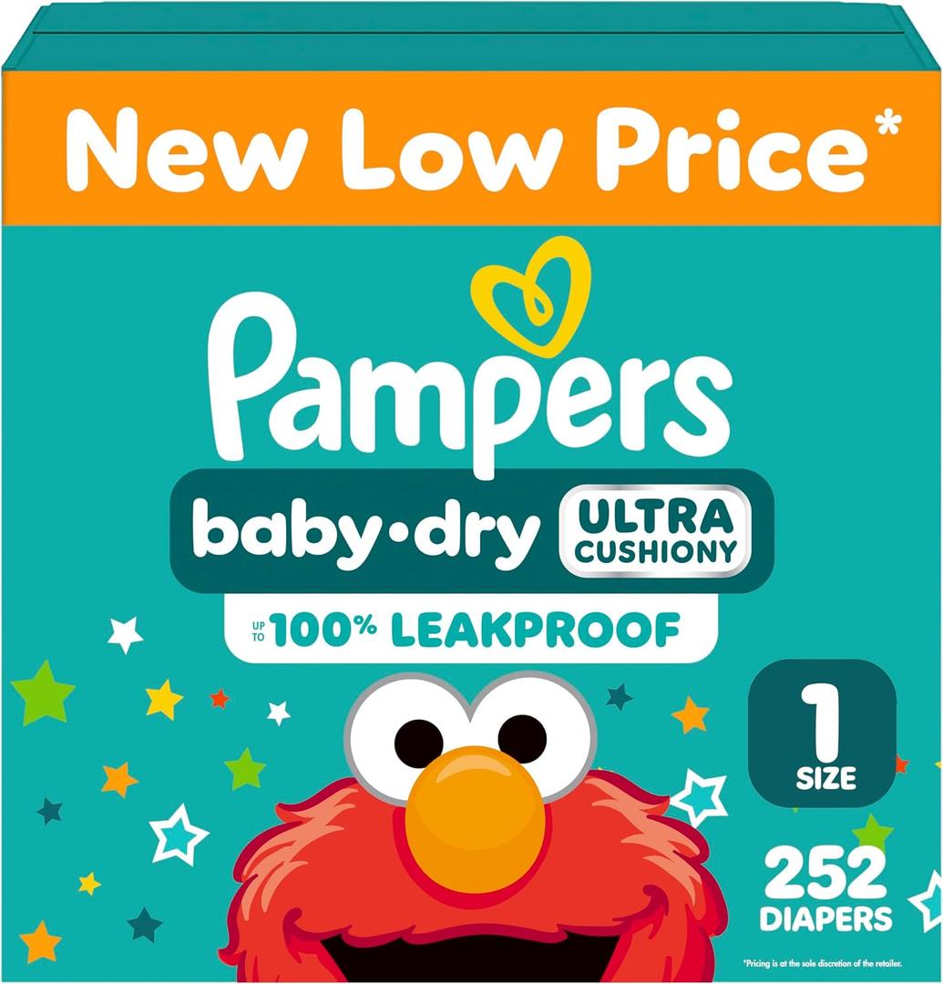 Pampers Baby Dry Ultra Cushiony Diapers, Size 1 (8-14 lbs), 252 Count, Up to 100% Leakproof 