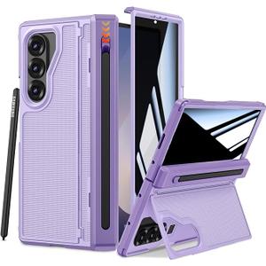 Ruky for GalaxyZFold6Case with S Pen Holder, [No Pen] with Hidden Foldable Kickstand and Builtin Privacy Screen Protector, Hinge Protection Drop Protective Phone Case for Samsung Z Fold 6, Purple