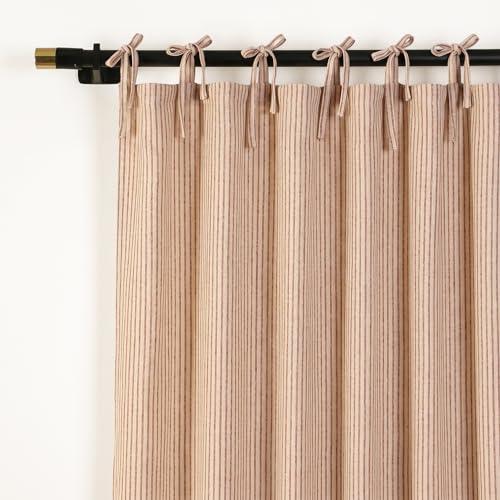 THE ART BOX Natural Linen Gauze Tie Top Sheer Semi Blackout Striped Curtains for Bedroom Filtering Hanging Substitute Windows Home Décor Curtain, Maroon on Beige, 2 Panel Sets, (84"x42" inch Each)