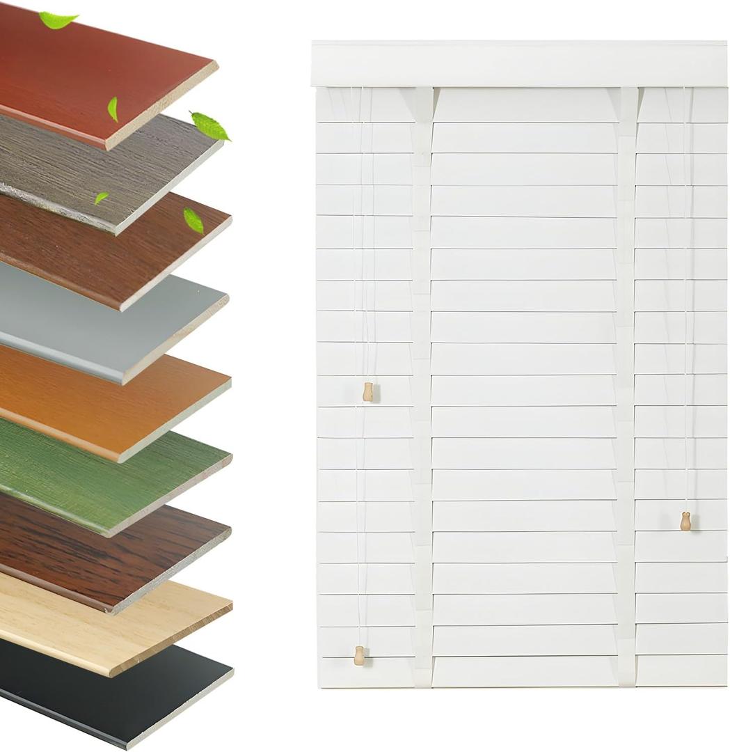 Wood Blinds 2 Inch Cordless, Customizable Horizontal Wooden Blinds for Indoor Windows, Blackout Privacy, Venetian Blinds for Home and Office, Easy to Install