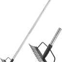 BARAYSTUS 15 Inch Wide Bow Rake, 16 Steel Tines Metal Head Rake Tool with Stainless Steel Handle, Adjustable Long Handle Garden Rake for Loosening Soil Leveling Mulch Gathering Lawns Leaves