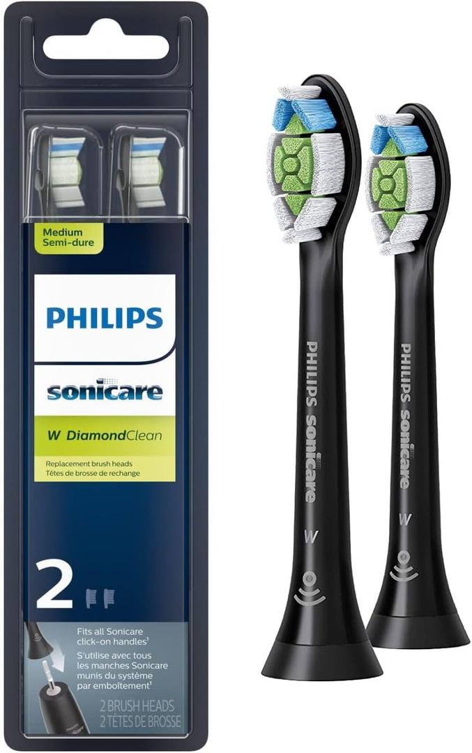 Philips Sonicare W DiamondClean - Genuine Replacement Electric Toothbrush Heads, Black, 2 Pack, HX6062/95
