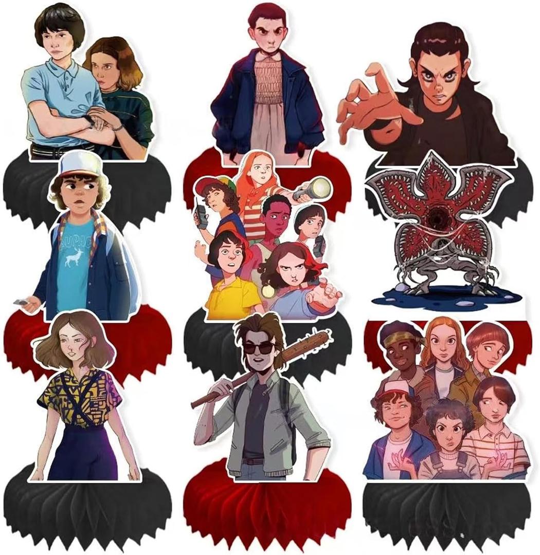 9 Pcs TV Series Theme Party Decorations, Anime Characters Birthday Table Decorations, Honeycomb Base Party Ornamental, Suitable for Everyday Tabletop Decor and Party Table Arrangements.