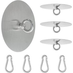 Adhesive Ceiling Hooks 4 Pack Stainless Steel Sticky Pad Eye Plate Snap Hooks Wall Hooks Wind Chime Hanger for Hanging Plants Wind Spinners Decorations in Bathroom Kitchen Porch RV No Drill