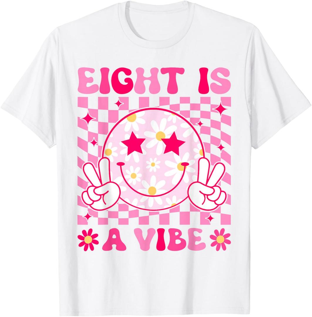 Eight is A Vibe Birthday Groovy 8 Year Old Girl 8th Birthday T-Shirt, Size L