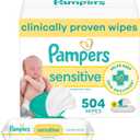 Pampers Baby Wipes Sensitive, Water Based Hypoallergenic and Unscented 504 Total (6 Flip-Top Packs)
