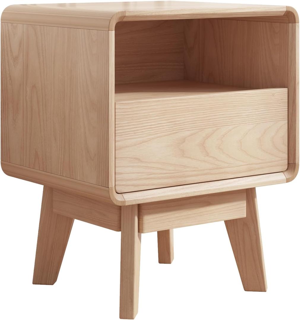 100% Solid Wood Nightstand, Nearly Fully-Assembled, Rustic Natural, 16.54"W x 13.78"D x 20.47"H