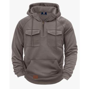 Herberton Men Tactical Hoodies Quarter Zip Long Sleeve Hooded Sweatshirts with Pockets (S, Dark Grey)