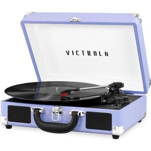 Victrola Journey Bluetooth Portable Suitcase Record Player  with Built-in Speakers, 3 Speed Vinyl Record Player, RCA Out, Headphone Jack (Lavender/Silver)