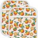 Swooflia 100% Cotton Pot Holders 2 Pack Set for Kitchen with Pockets - Cute 440F Heat Resistant Oven Hot Pads Heavy Duty for Countertop Home Cooking Baking Microwave BBQ Orange