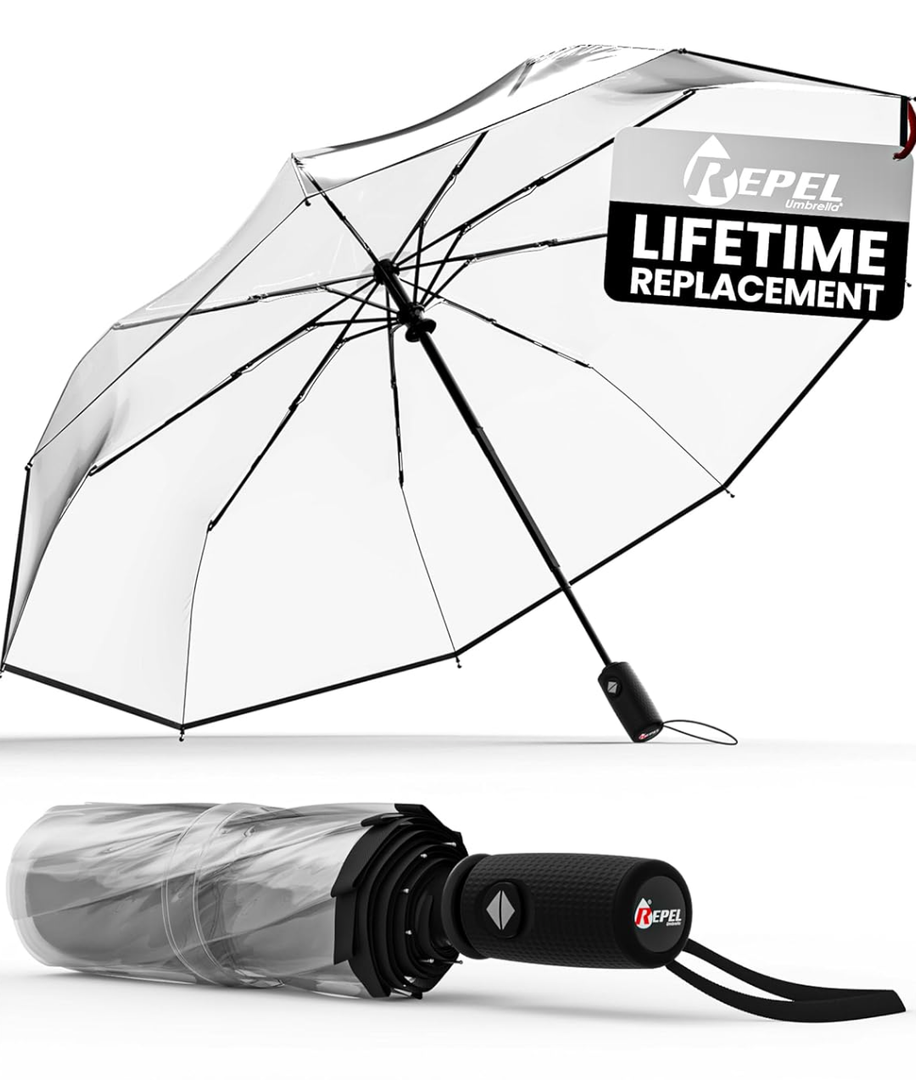 Repel Umbrella Windproof Travel Umbrellas for Rain - Easy Auto Open Close, Durable & Compact Umbrella, Strong Fiberglass Frame, Waterproof Canopy - Backpack, Purse, Portable Umbrella for Travel