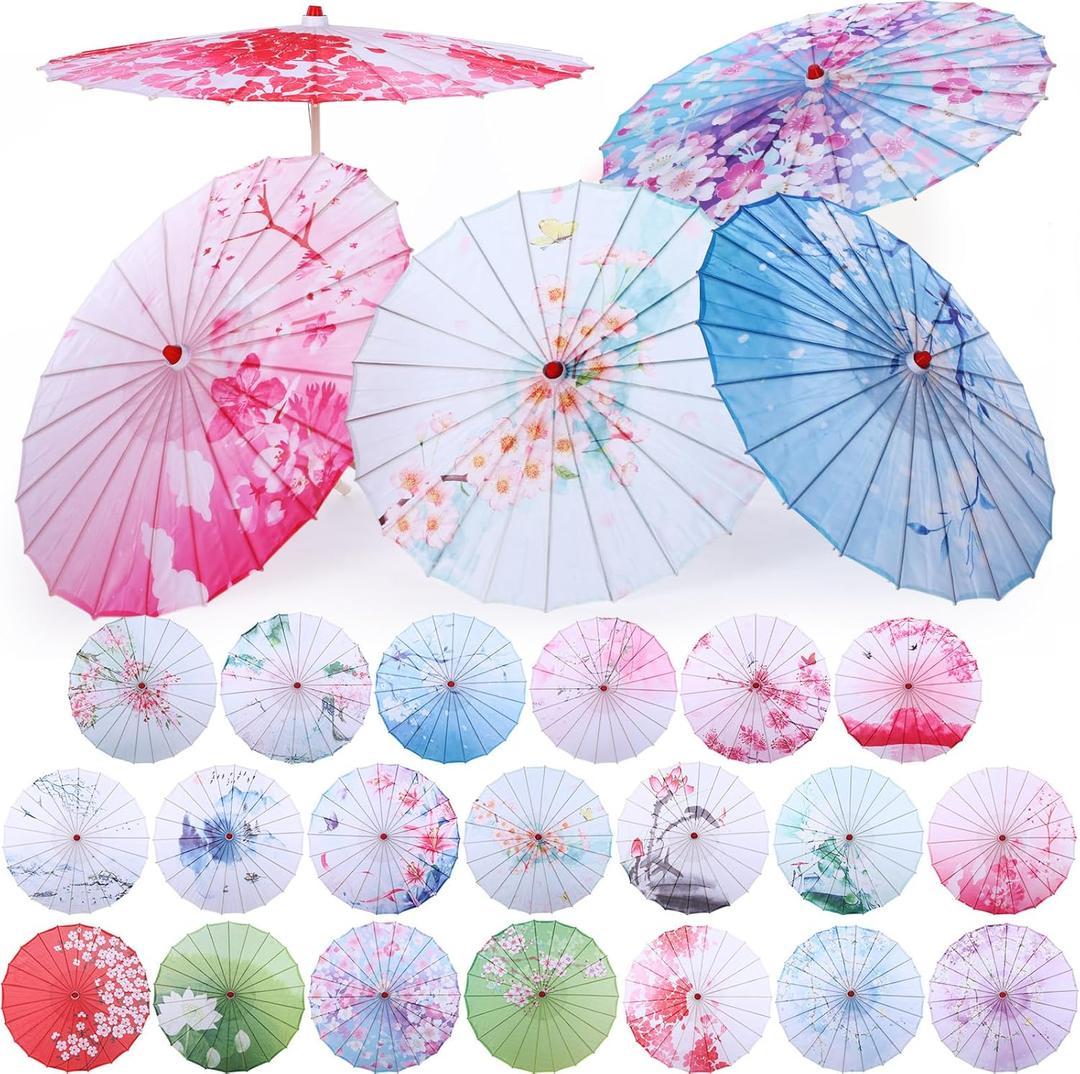 20 Pcs 32" Oiled Paper Umbrella Chinese Classical Umbrella Bulk Bamboo Silk Japanese Oiled Parasol Art Dance for Wedding Parties Photography Costumes Cosplay Decoration